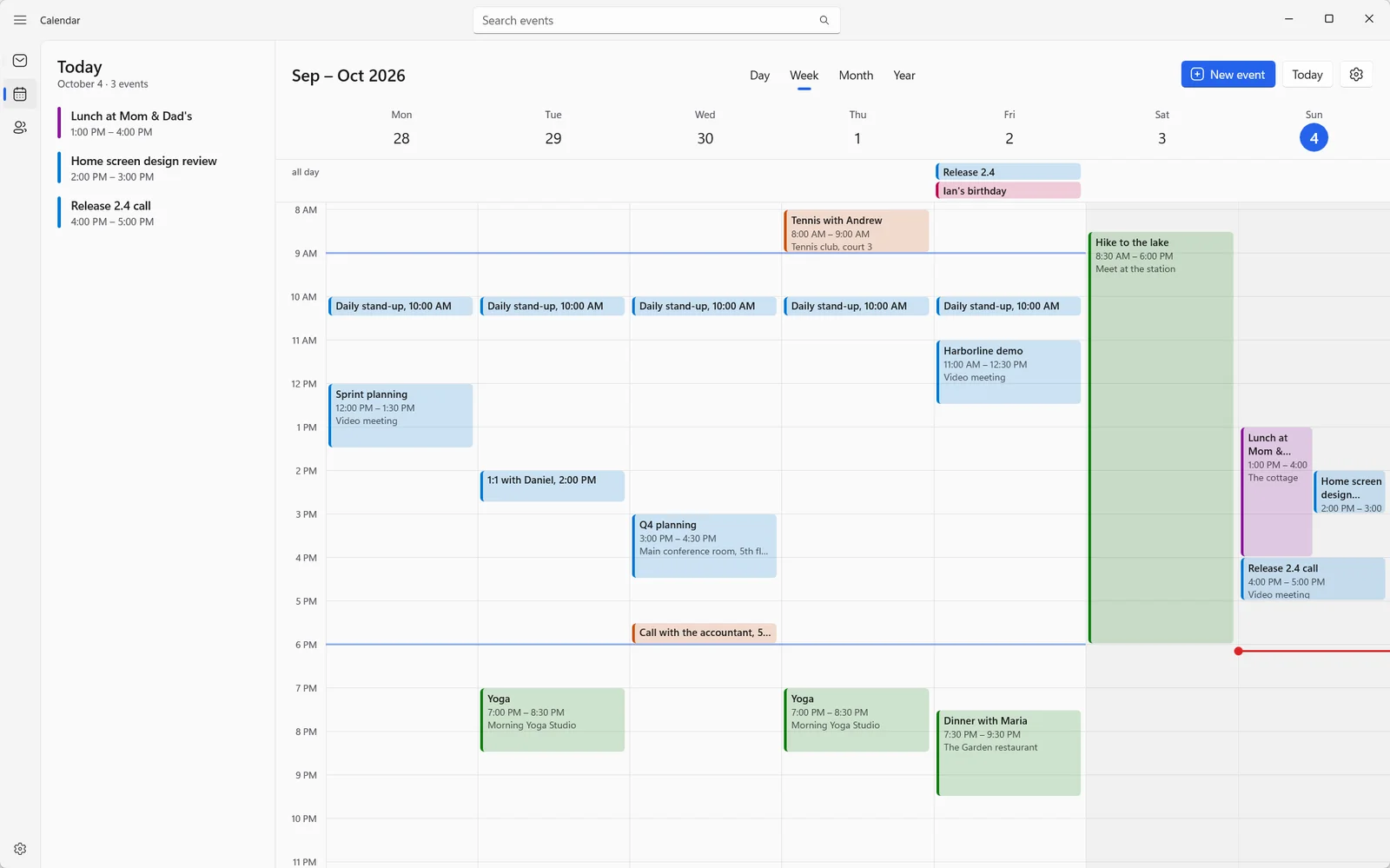 Vaimail calendar in week view