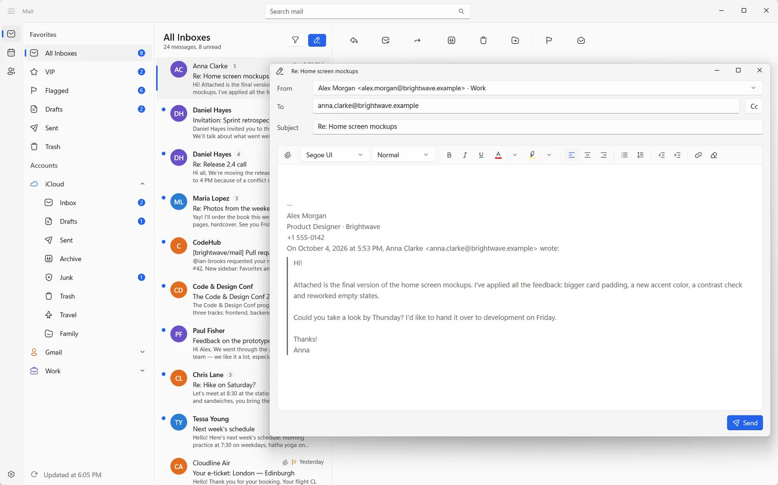 Writing a new message in Vaimail